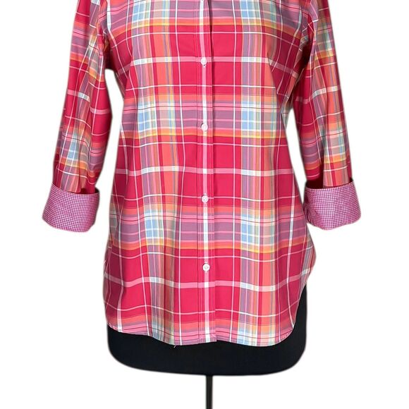 Chaps Ralph Lauren Women’s Shirt L Plaid Cotton Stretch No Iron Preppy Button Up - Picture 6 of 9